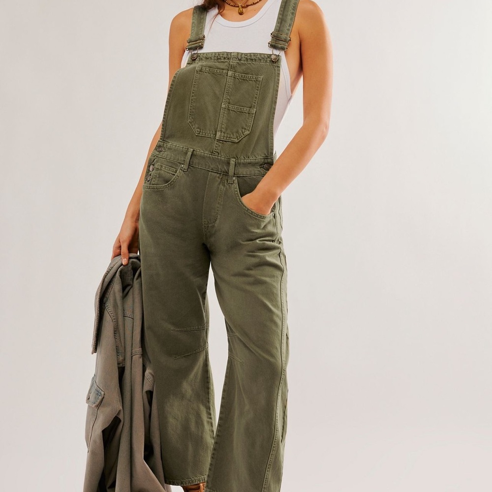 Women's Free People Barrel Olive Green Overalls